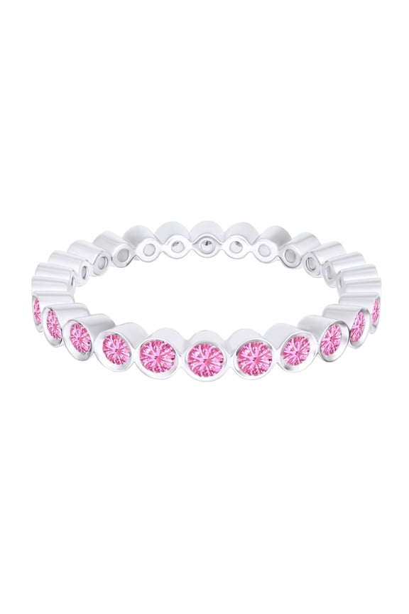 14k White Gold Over Sterling Silver Round Shape Simulated Tourmaline Band Ring (0.53 Cttw)-5