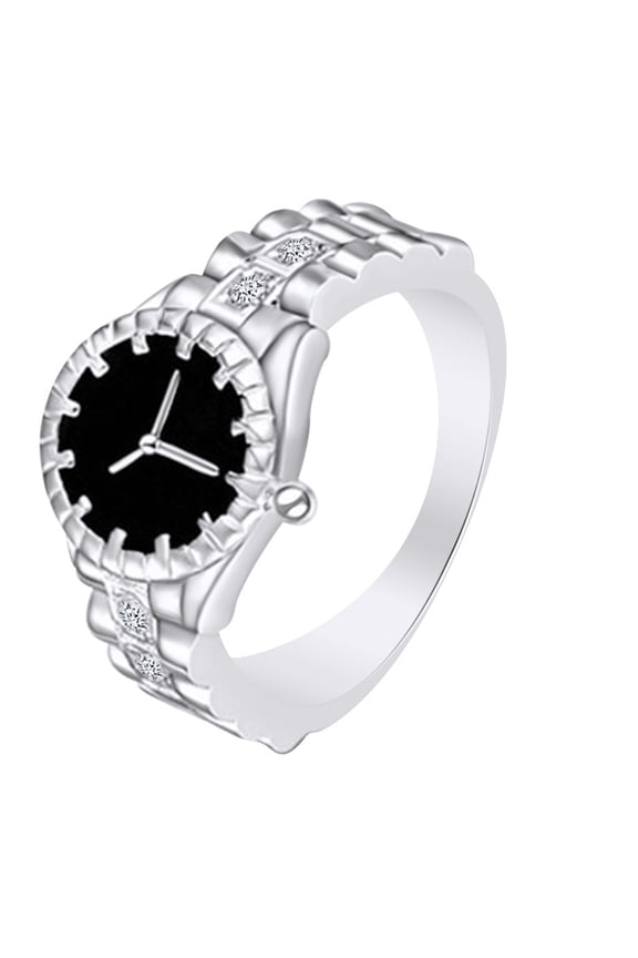 14k White Gold Over Sterling Silver Round Shape White Cubic Zirconia Watch Shape Ring
