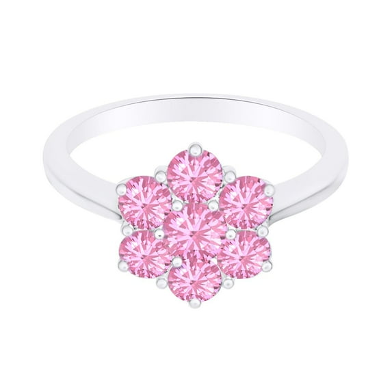 AFFY 14k White Gold Over Sterling Silver Round Simulated Tourmaline Flower Engagement Ring 0.45 Cttw-11