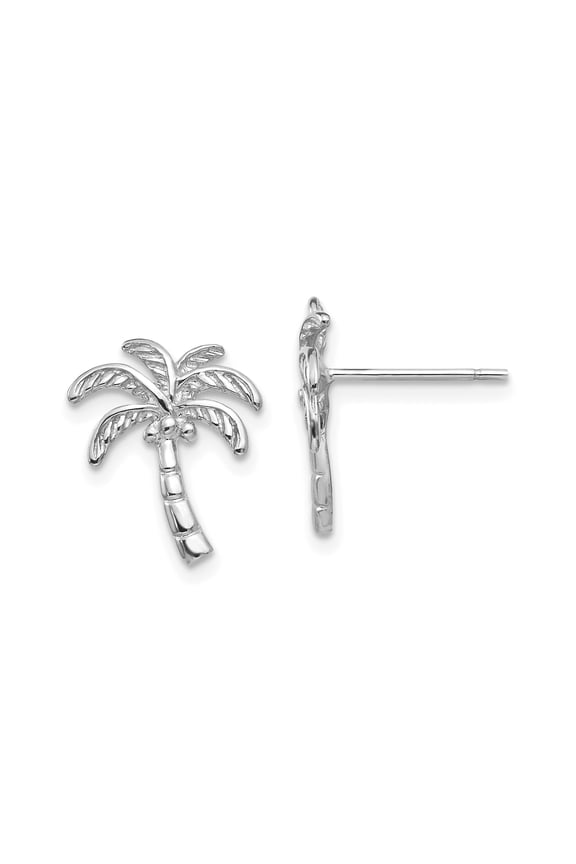 14k White Gold Palm Tree Stud Earrings for Women, Tropical Beach Design, Lightweight Summer Jewelry for Nature and Travel Lovers, Casual Ocean Island Style