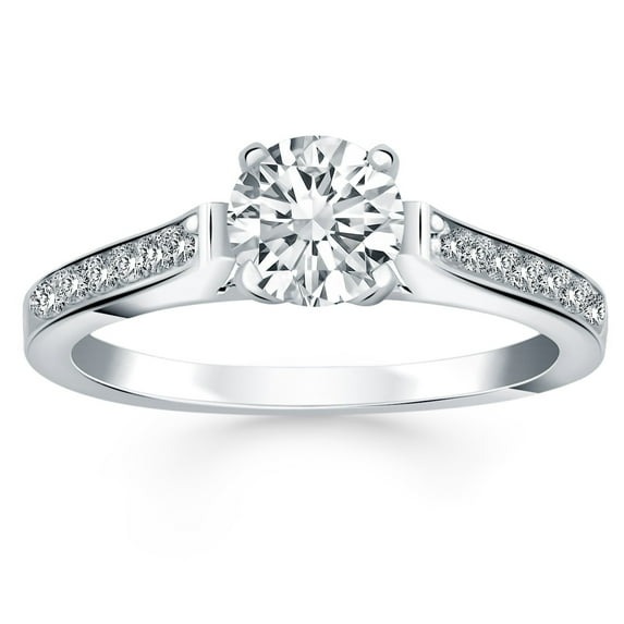 14k White Gold Pave Diamond Cathedral Engagement Ring Size 9