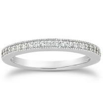 14k White Gold Pave Diamond Milgrain Wedding Ring Band Set 1/2 Size 4