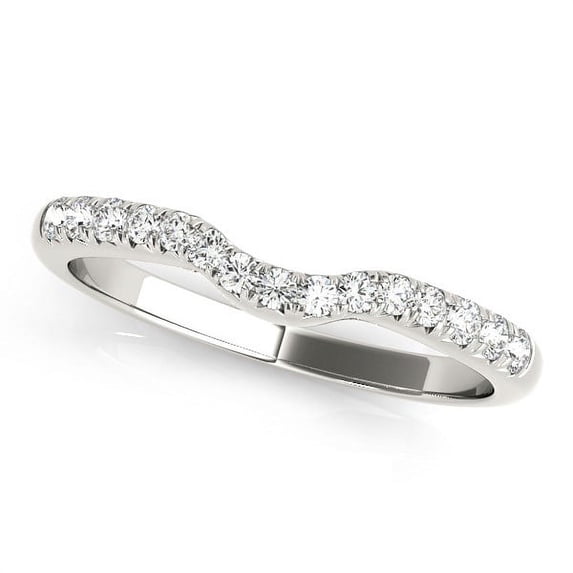 14k White Gold Pave Set Curved Diamond Wedding Band 1/5 cttw Size 3.5