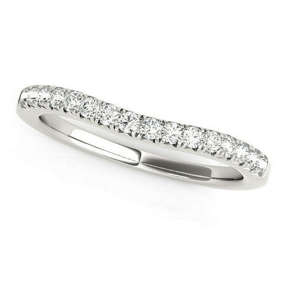14k White Gold Pave Set Round Curved Wedding Band (1/4 cttw) Size 3.5