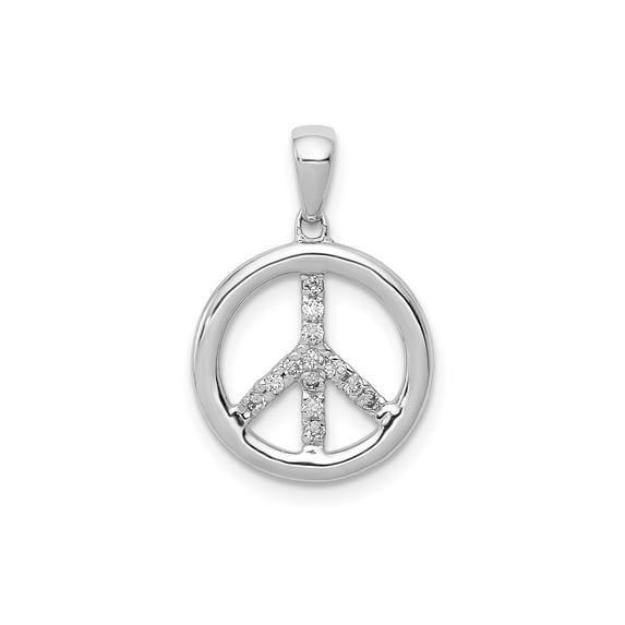 14k White Gold Peace Symbol Pendant with Diamond Accent, Spiritual Modern Necklace for Women and Unisex, Boho Minimalist Unity Charm, Delicate Everyday Fashion Jewelry