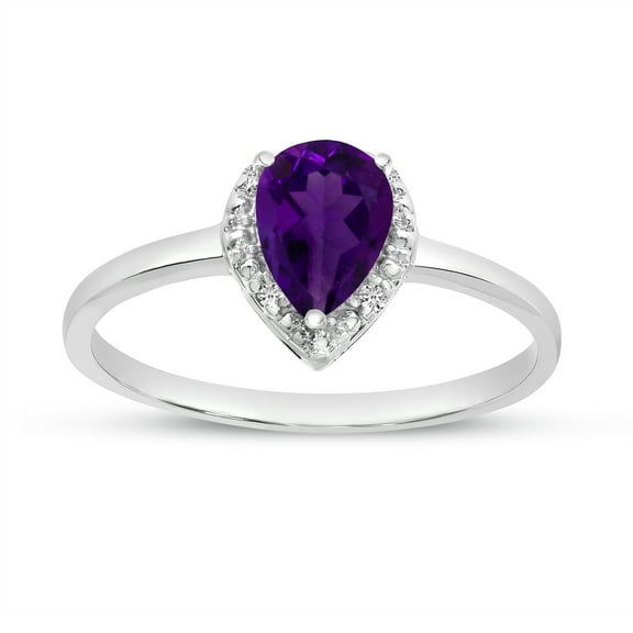 14k White Gold Pear Amethyst And Diamond Ring