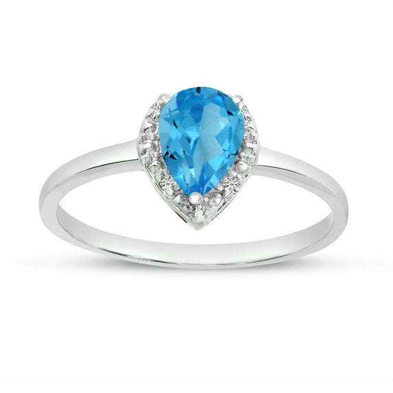 14k White Gold Pear Blue Topaz And Diamond Ring