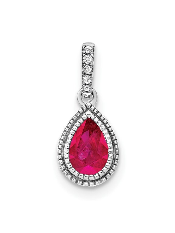 14k White Gold Pear Ruby and Diamond Pendant