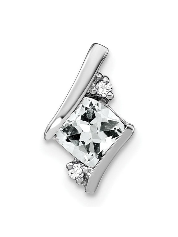 14k White Gold Cushion White Topaz Geometric Pendant Charm with Diamond Accents for Women