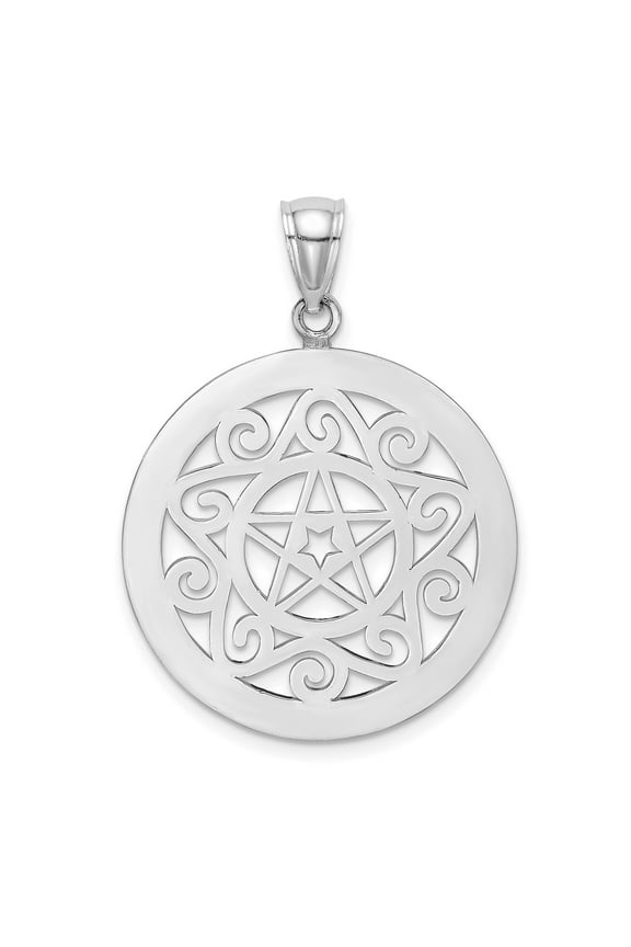 14k White Gold Pentagram Pendant with Filigree Design, Swirling Accents, Pagan Wiccan Amulet for Women or Unisex, Spiritual Occult Jewelry for Balance and Protection