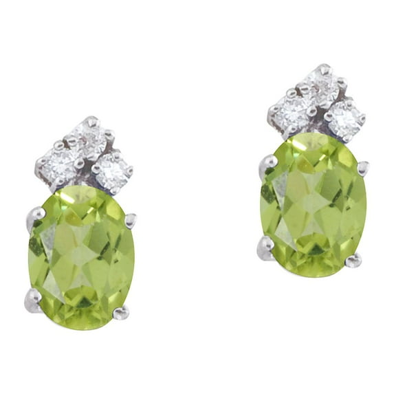 14k White Gold Peridot And Diamond Oval Earrings