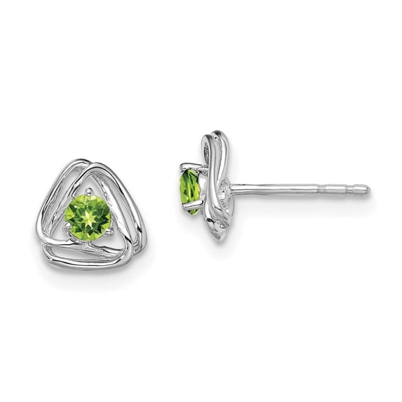 14k White Gold 3mm Round August/Peridot Triangle Post Earrings