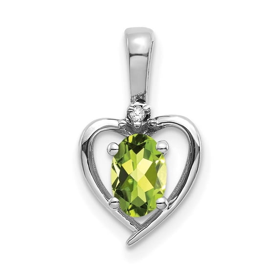 14k White Gold Oval Polished Prong set Peridot Diamond Pendant Necklace Measures 17x10mm Wide - Chain Necklace for Women