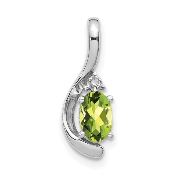 14k White Gold 6x4 Oval August/Peridot and Diamond Pendant XBS399