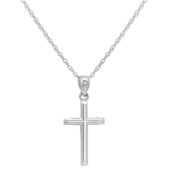 14k White Gold Petite Cross Pendant Necklace on an 20 in. chain