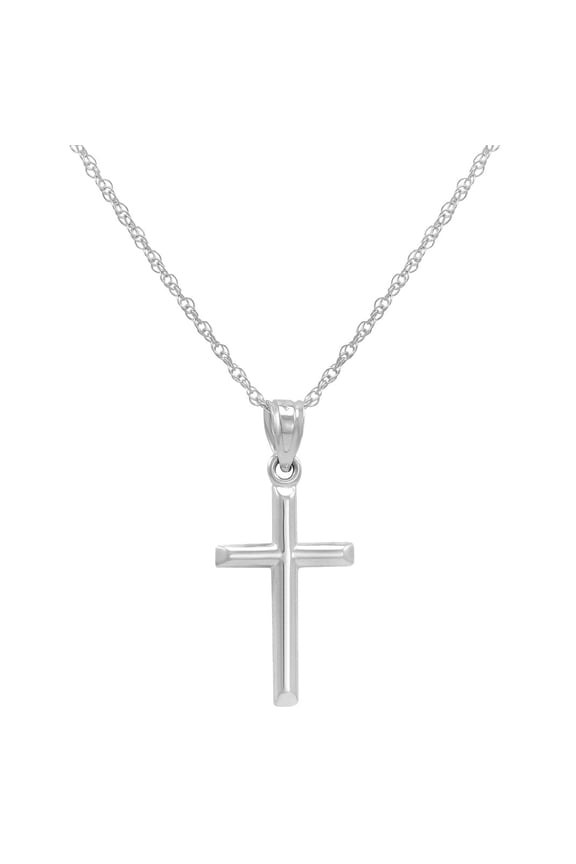 14k White Gold Petite Cross Pendant Necklace on an 20 in. chain