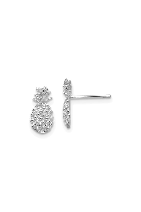 14k White Gold Pineapple Stud Earrings for Women, Tropical Fruit Design, Lightweight Summer Jewelry, Casual Style with Gold Posts, Symbol of Hospitality and Warmth