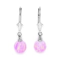 thumbnail image 1 of 14k White Gold Pink 8x8mm Simulated Opal Ball Drop Leverback Earrings - Measures 27x8mm, 1 of 2