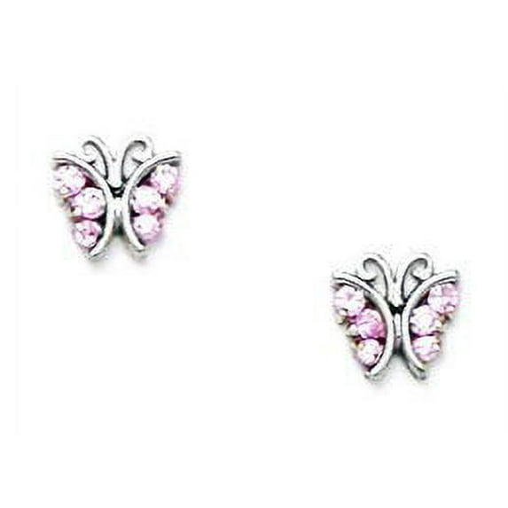 14k White Gold Pink Cubic Zirconia Butterfly Screw-Back Earrings - Measures 6x6mm