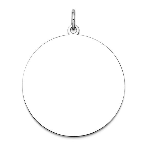 14k White Gold Solid Polished Plain .013 Gauge Round Engraveable Disc Charm 29x25mm Wide Pendant Necklace for Women