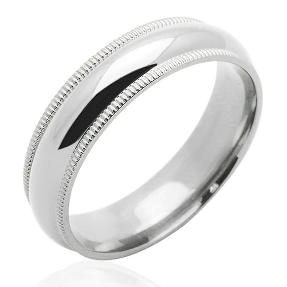 14k White Gold Plain Milgrain Wedding Band Comfort Fit Ring Solid Polished Finish, 5 mm, Size 9
