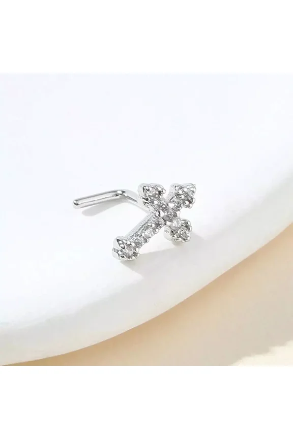 14k White Gold Plated 0.15Ct Moissanite Cross Shape Nose Piercing Nose Pin