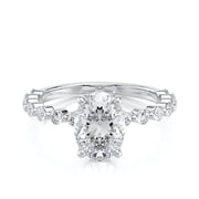 14k White Gold Plated 1.5 CT Oval Moissanite Engagement Ring Scalloped Bubble Eternity Band for Women