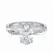 14k White Gold Plated 1.5 CT Oval Moissanite Engagement Ring Twisted Pave Diamond Band Bridal for Women