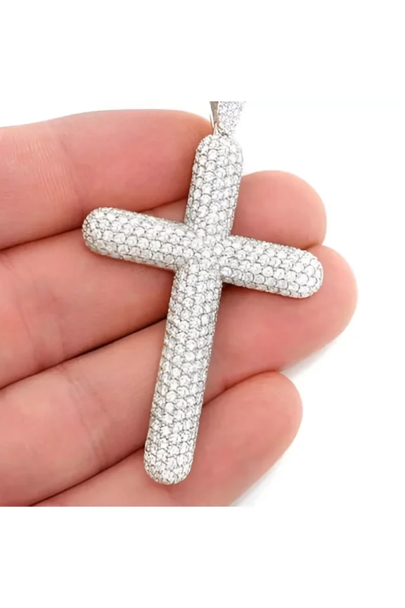 14k White Gold Plated 2.80 CT Round Cut White Moissanite Custom Cross Pendant