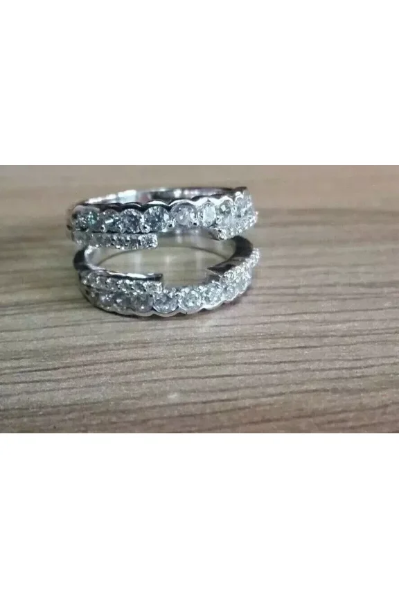 14k White Gold Plated 2 CT Round Lab-Created Diamond Enhancer Wedding Ring Guard Wrap