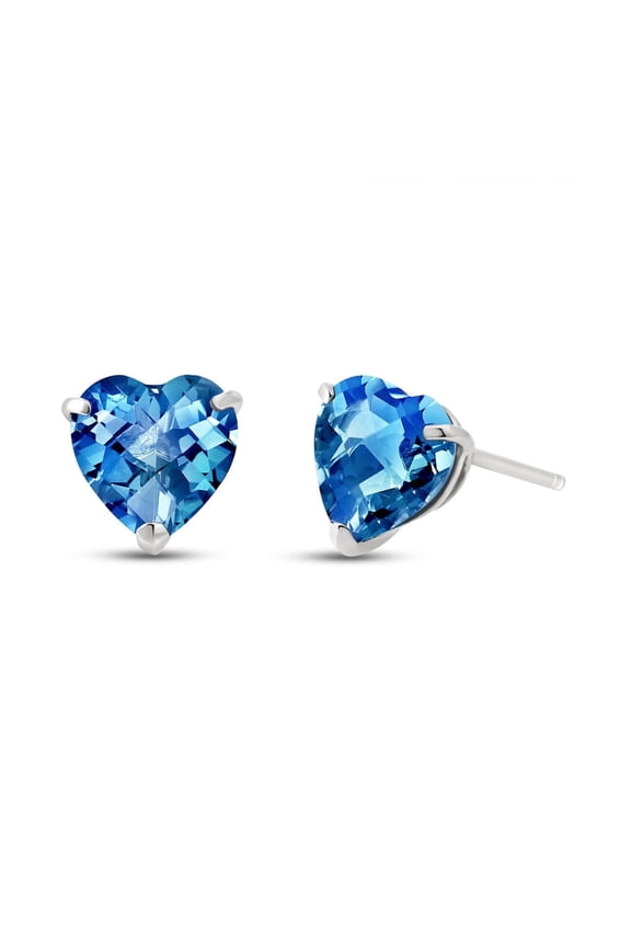 14k White Gold 2 Ct Heart Created Blue Topaz Stud Earrings Plated by Paris Jewelry