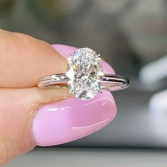 14k White Gold Plated 2.ct Oval Cut Moissanite Solitaire Promise Engagement Ring