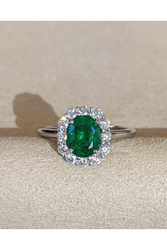14k White Gold Plated 2Ct Oval Cut Lab Created Green Emerald Women's Halo Ring