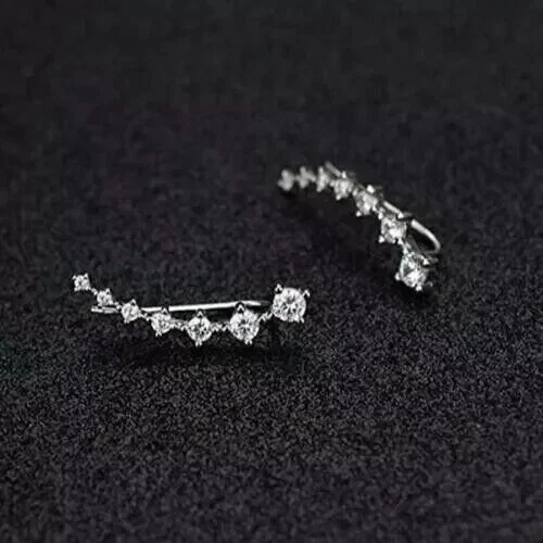 14k White Gold Plated 2Ct Round Lab-Created Diamond Crawler Ear Climber Earrings