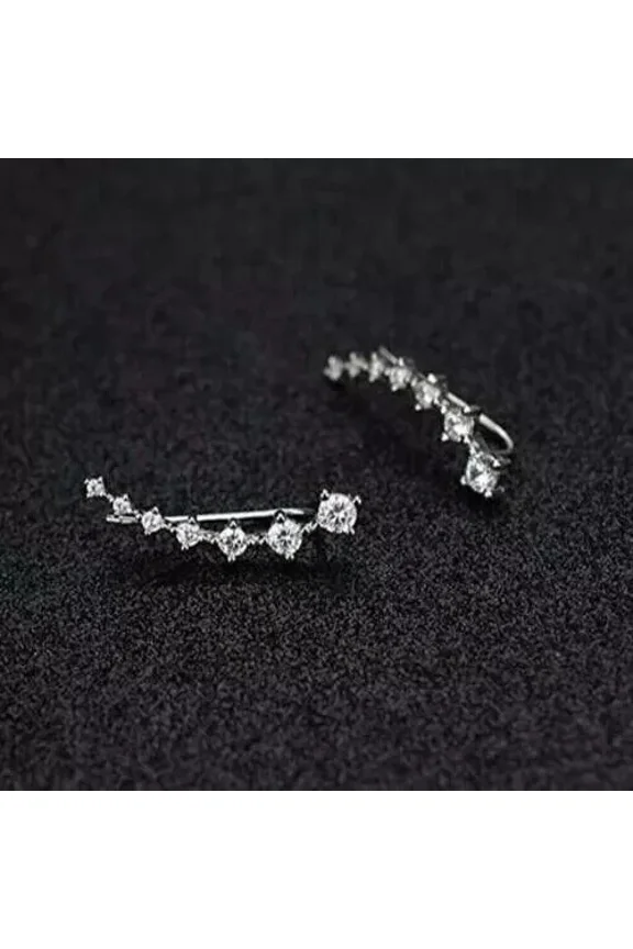 14k White Gold Plated 2Ct Round Lab-Created Diamond Crawler Ear Climber Earrings