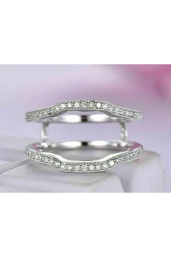 14k White Gold Plated 2Ct Round Lab Created Diamond Enhancer Guard Ring Women's