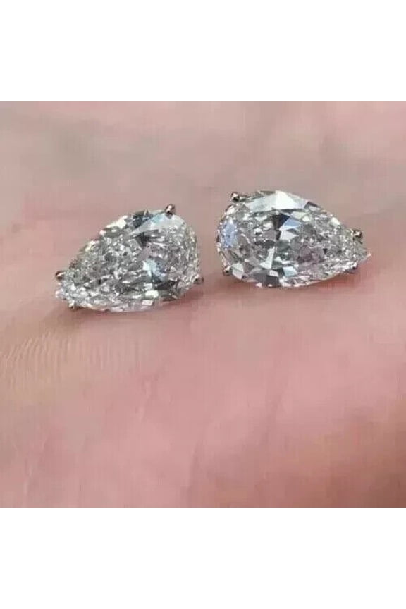 14k White Gold Plated 3Ct Pear Cut Lab Created Women's Stud Earring