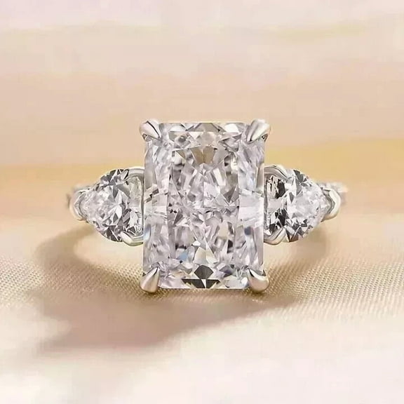 14k White Gold Plated 3TCW Radiant & Heart Cut Lab Created Diamond 3 Stone Engagement Ring
