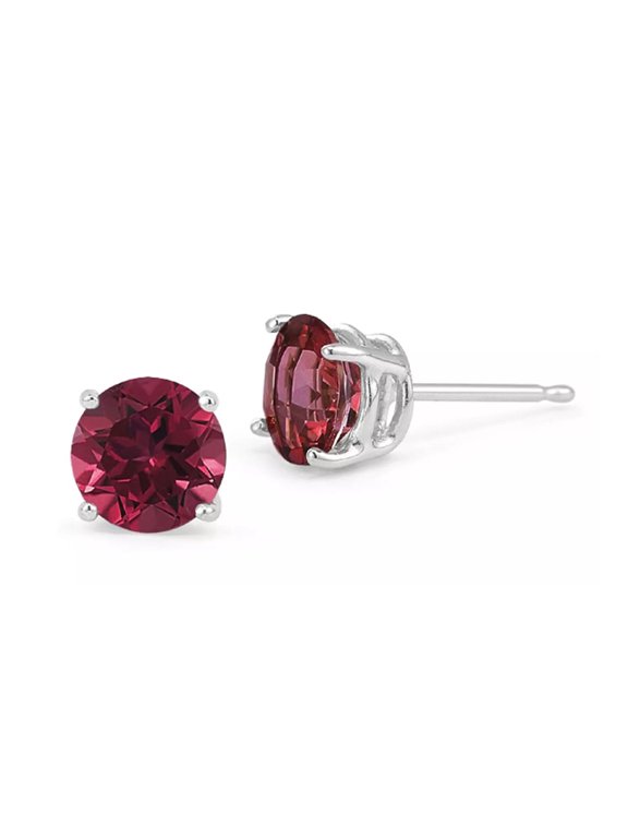 14k White Gold Plated 4 Ct Round Created Ruby Sapphire Stud Earrings