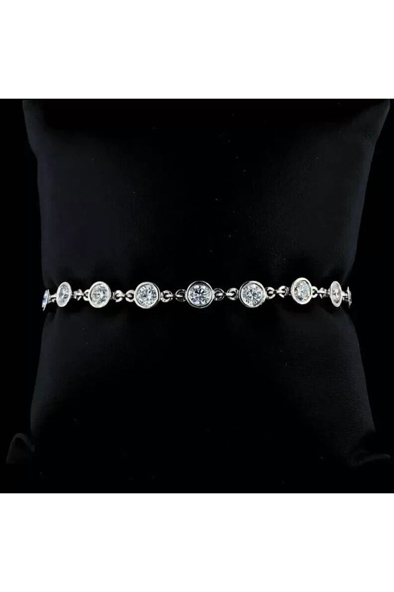 14k White Gold Plated 7Ct Round Cut Real Moissanite Bezel Tennis Bracelet