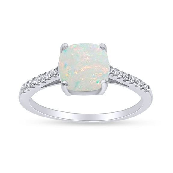 14k White Gold Plated 925 Sterling Silver Lab Created Opal And Simulated White Sapphire Solitaire Engagement Bridal Ring Jewelry For Women