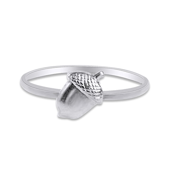 14k White Gold Plated 925 Sterling Silver Lovely Tiny Acorn Promise Ring Jewlery for Her Women Valentine's Day Birthday Ring Size-7