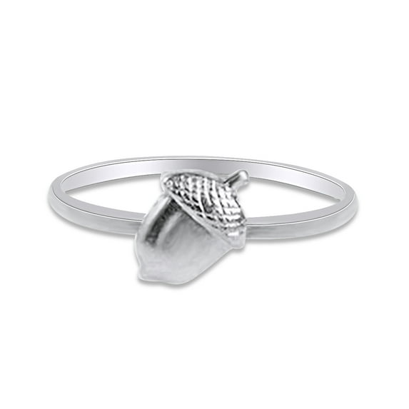 14k White Gold Plated 925 Sterling Silver Lovely Tiny Acorn Promise Ring Jewlery for Her Women Valentine's Day Birthday Ring Size-8.5