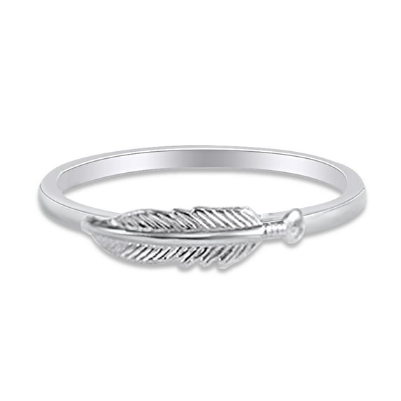 14k White Gold Plated 925 Sterling Silver Lovely Tiny Feather Ring Jewlery for Her Women Valentine's Day Birthday Ring Size-4