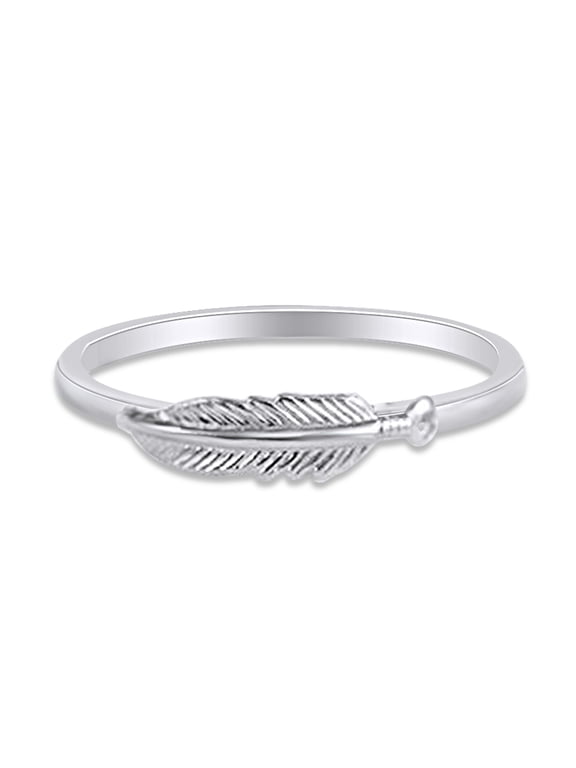 14k White Gold Plated 925 Sterling Silver Lovely Tiny Feather Ring Jewlery for Her Women Valentine's Day Birthday Ring Size-4