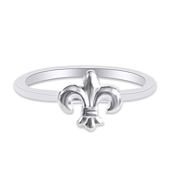 14k White Gold Plated 925 Sterling Silver Lovely Tiny Fleur-de-lis Ring Jewlery for Her Women Valentine's Day Birthday Ring Size-10