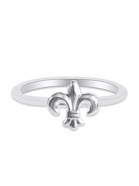 14k White Gold Plated 925 Sterling Silver Lovely Tiny Fleur-de-lis Ring Jewlery for Her Women Valentine's Day Birthday Ring Size-10