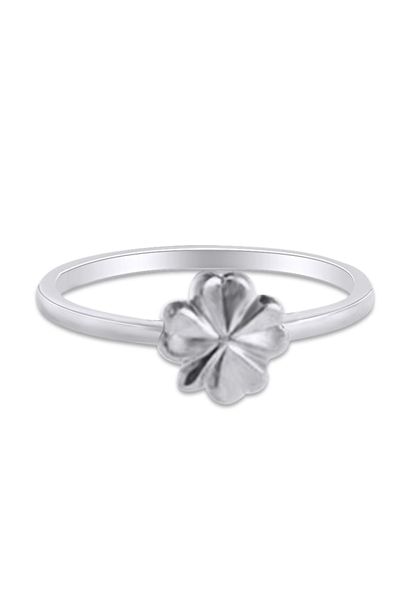 14k White Gold Plated 925 Sterling Silver Lovely Tiny Four Leaf Clover Ring Jewlery for Her Women Valentine's Day Birthday Ring Size-10