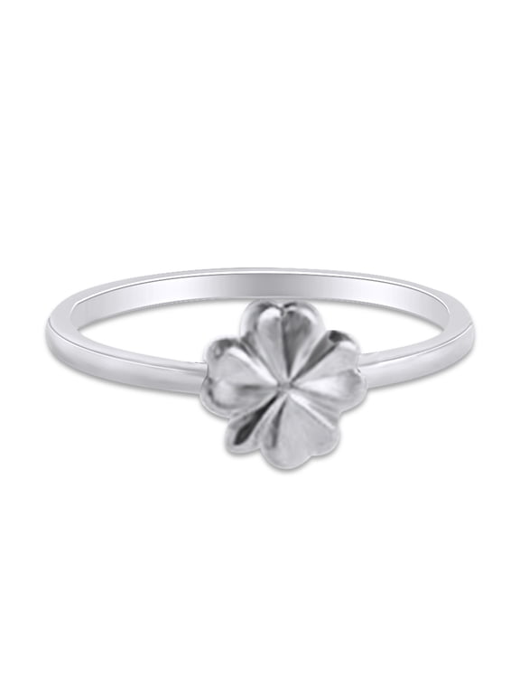 14k White Gold Plated 925 Sterling Silver Lovely Tiny Four Leaf Clover Ring Jewlery for Her Women Valentine's Day Birthday Ring Size-10