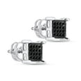 thumbnail image 1 of AFFY 14k White Gold Plated 925 Sterling Silver Round Cut Black Natural Diamond Square Cluster Earrings (0.1 Cttw, I2-I3 Clarity), 1 of 1